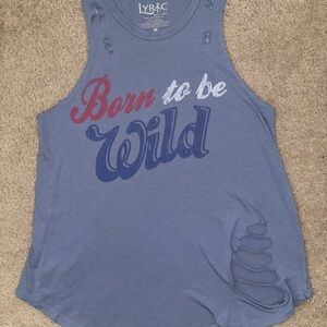 Blue Sleeveless Graphic Muscle Tee